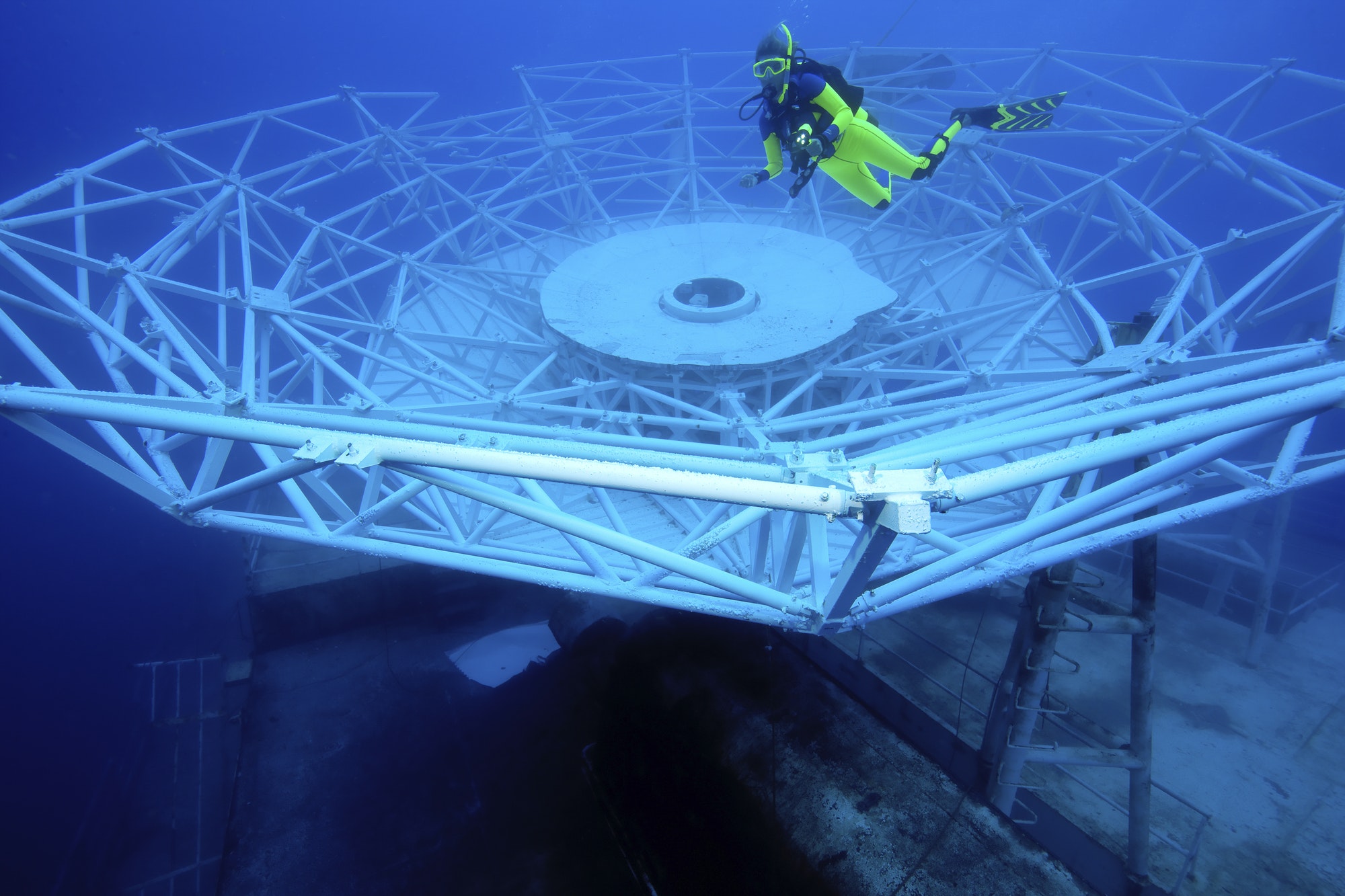 A sunken former missile tracking vessel off the Florida coastline, an artificial reef and scuttled